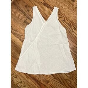 FLAX EUC White 100% Linen Sleeveless V-Neck Tunic Top Shirt Lagenlook S